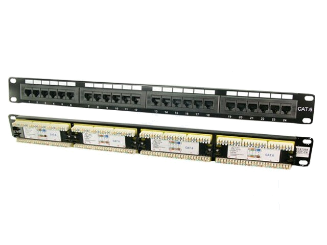 Patch panel; zwart; RJ45-aansluiting x24; Aantal poorten: 24 Patch panel; zwart; RJ45-aansluiting x24; Aantal poorten: 24